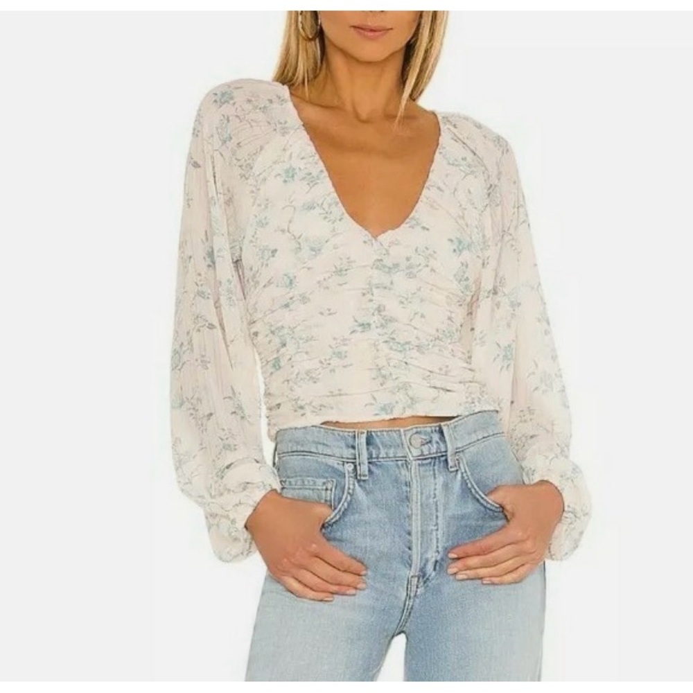 Free People Final Rose chiffon Floral V-Neck vintage floral combo blouse small